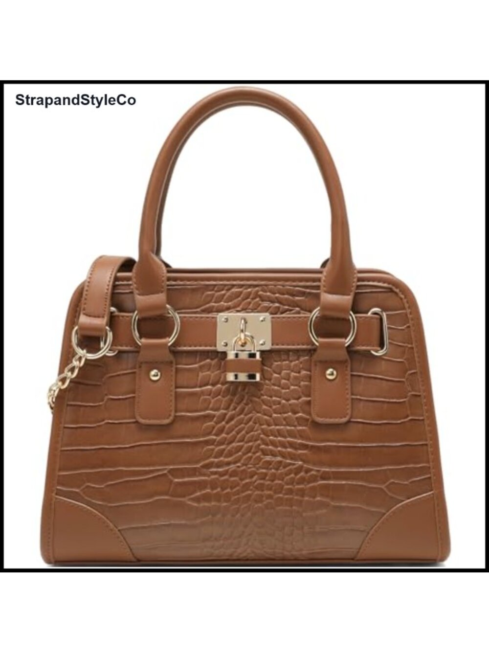 Crocodile Embossed PU Leather Satchel Top Handle Chain Strap Shoulder Bag
